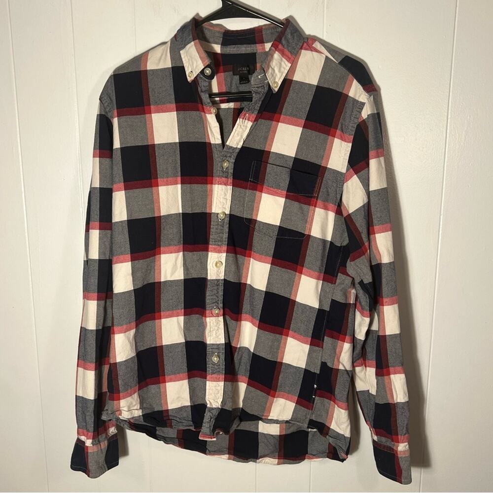 J. Crew Oxford long sleeve button up shirt navy blue and red sz M